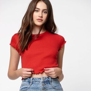 John Galt Red Lettuce Edge Blouse